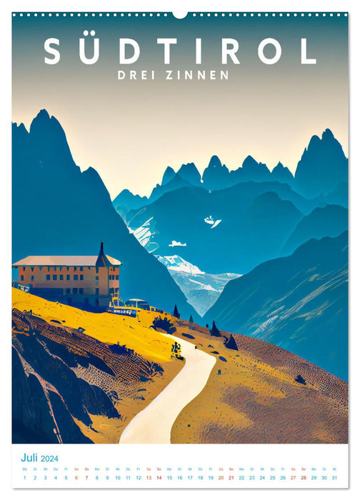 Südtirol - Old School Poster Style (CALVENDO Premium Wandkalender 2024)