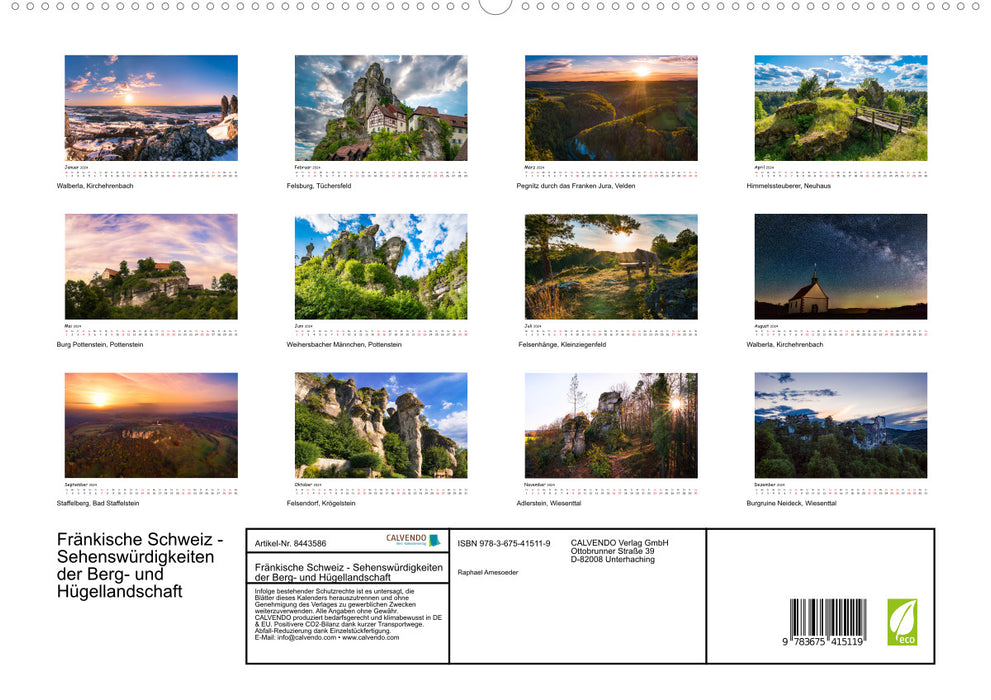 Fränkische Schweiz - Sehenswürdigkeiten der Berg- und Hügellandschaft (CALVENDO Premium Wandkalender 2024)