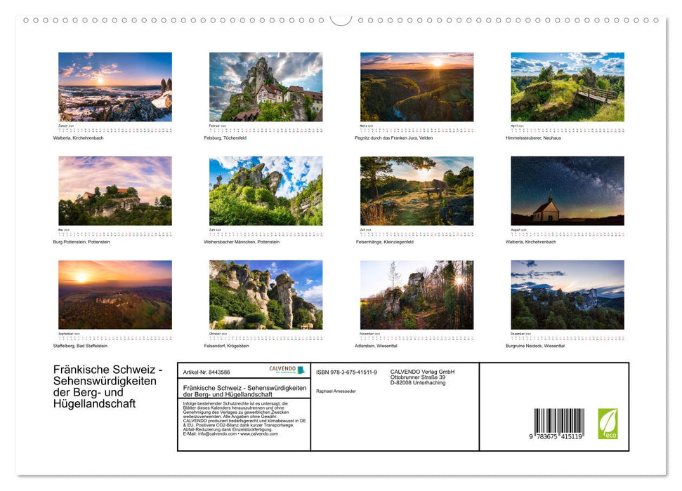 Suisse franconienne - vues des montagnes et des paysages vallonnés (Calendrier mural CALVENDO Premium 2024) 