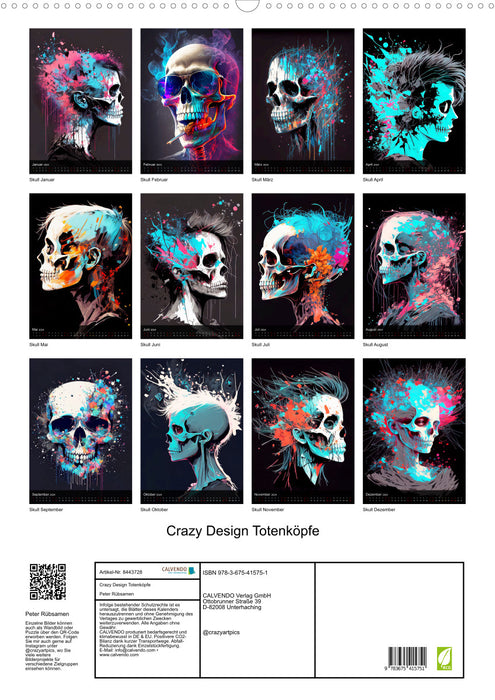 Crazy Design Skulls (CALVENDO Wall Calendar 2024) 