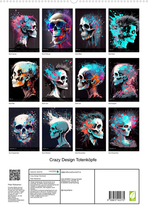 Crazy Design Skulls (Calvendo Premium Calendrier mural 2024) 