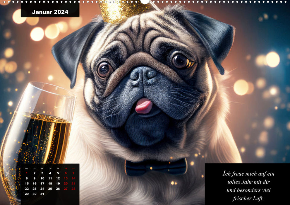 The humorous pug calendar (CALVENDO Premium Wall Calendar 2024) 