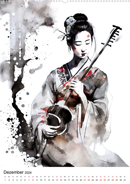 Geisha Watercolors - Japanese Cultural Ladies, Landscape and Sakura (CALVENDO Wall Calendar 2024) 