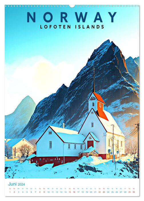Lofoten - Old School Poster Style (CALVENDO Wandkalender 2024)