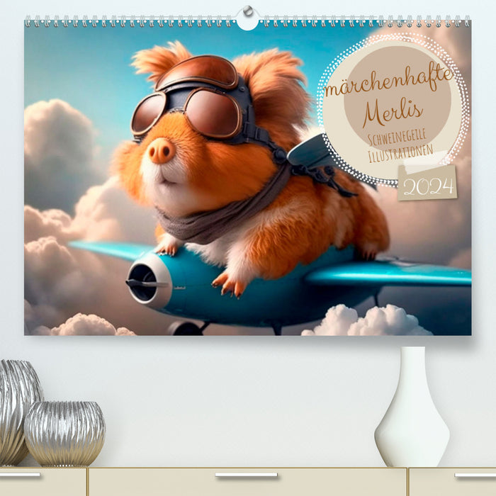 Märchenhafte Merlis - Schweinegeile Illustrationen (CALVENDO Premium Wandkalender 2024)