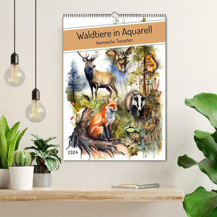 Waldtiere in Aquarell - Heimische Tierarten (CALVENDO Wandkalender 2024)
