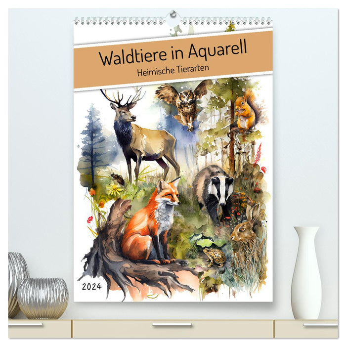 Waldtiere in Aquarell - Heimische Tierarten (CALVENDO Premium Wandkalender 2024)