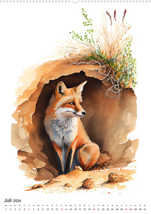 Forest animals in watercolor - local animal species (CALVENDO Premium Wall Calendar 2024) 