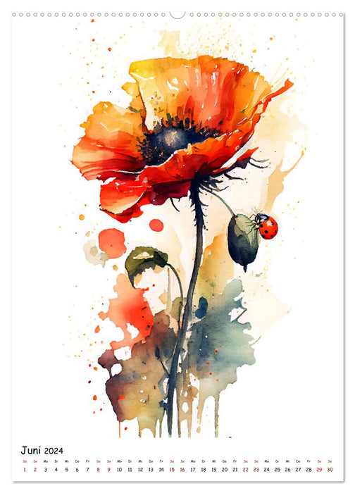 Aquarellmalerei - Blumen und Tiere im Garten (CALVENDO Premium Wandkalender 2024)