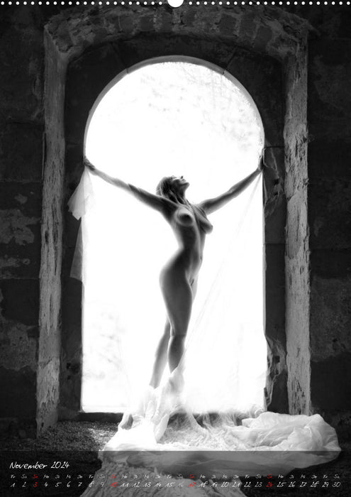 The Naked Door - Outdoor nude photography in black and white (CALVENDO wall calendar 2024) 