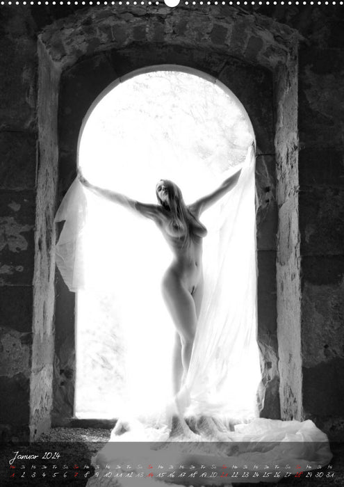 The Naked Door - Photographie de nu en extérieur en noir et blanc (Calendrier mural CALVENDO 2024) 