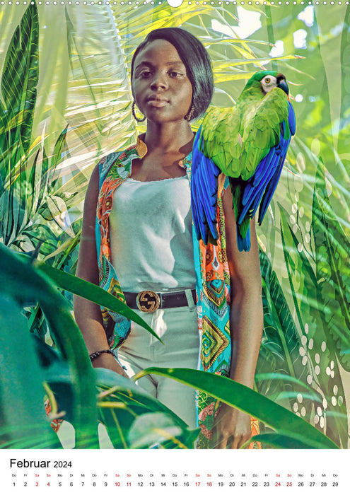 Models and parrots - artwork (CALVENDO wall calendar 2024) 