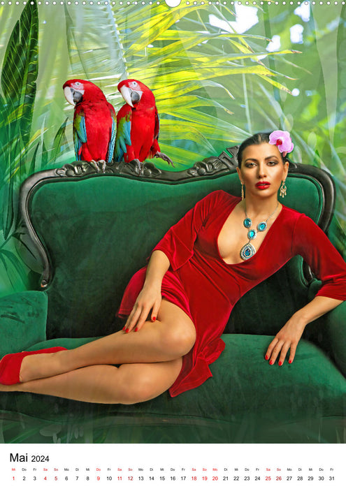 Models and parrots - artwork (CALVENDO wall calendar 2024) 