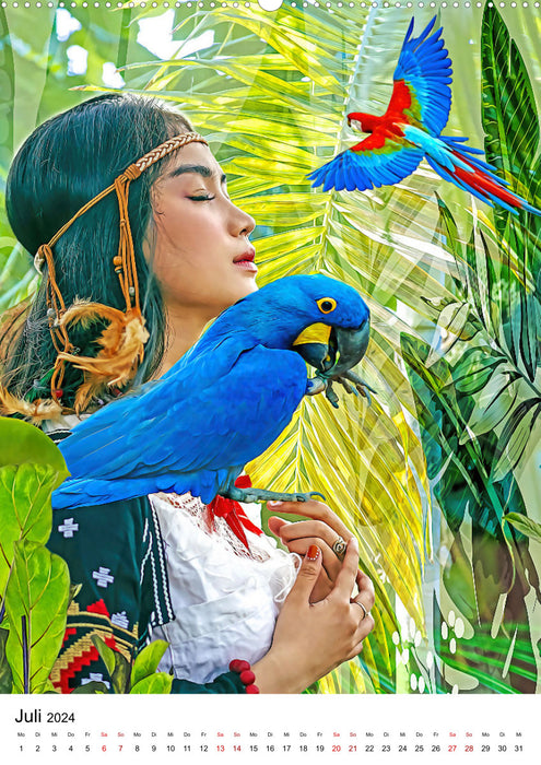 Models and parrots - artwork (CALVENDO wall calendar 2024) 