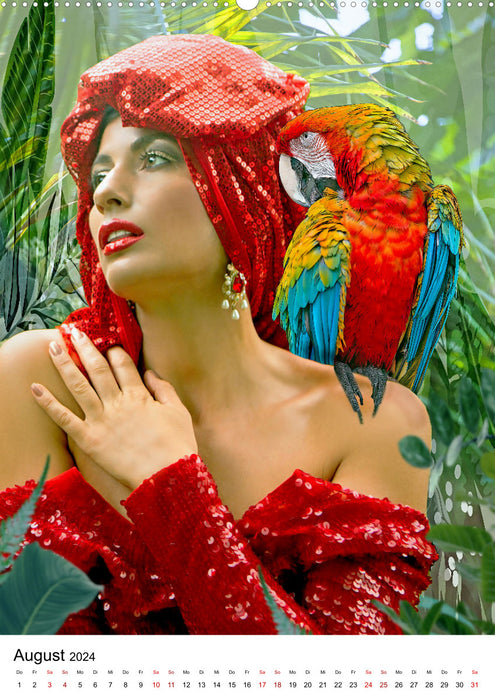 Models und Papageien - Artwork (CALVENDO Wandkalender 2024)