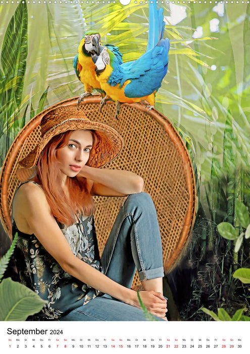 Models and parrots - artwork (CALVENDO wall calendar 2024) 