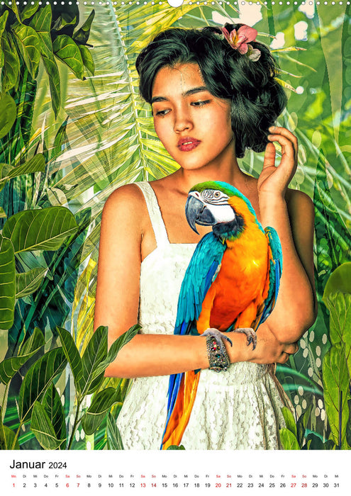 Models and Parrots - Artwork (CALVENDO Premium Wall Calendar 2024) 