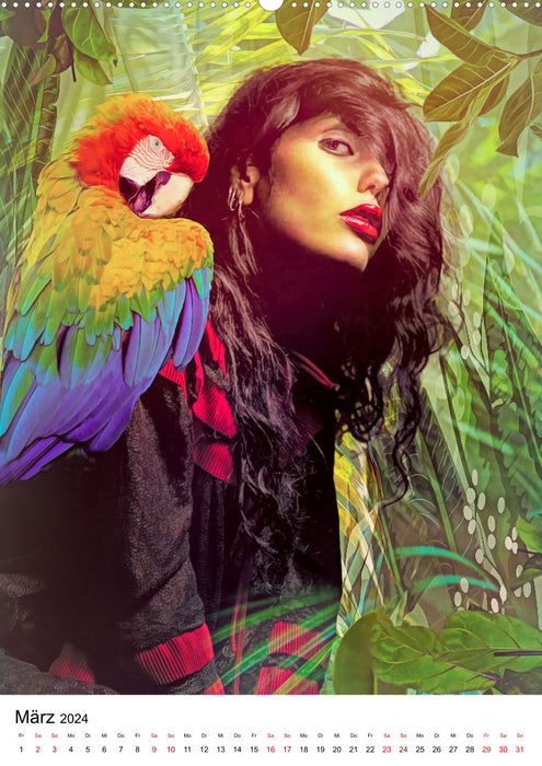 Models und Papageien - Artwork (CALVENDO Premium Wandkalender 2024)