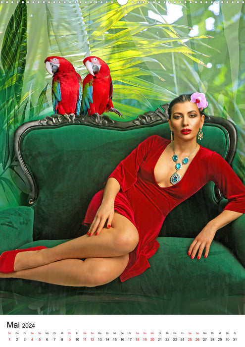 Models und Papageien - Artwork (CALVENDO Premium Wandkalender 2024)