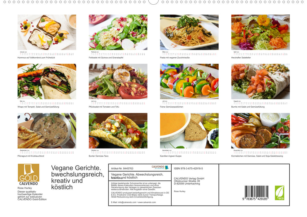 Plats végétaliens. Varié, créatif et délicieux (Calendrier mural CALVENDO Premium 2024) 