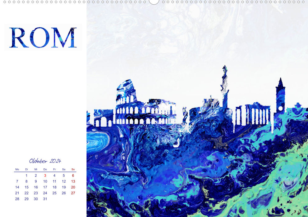 Bunte Metropolen - kunstvolle Skylines bekannter Weltstädte (CALVENDO Wandkalender 2024)