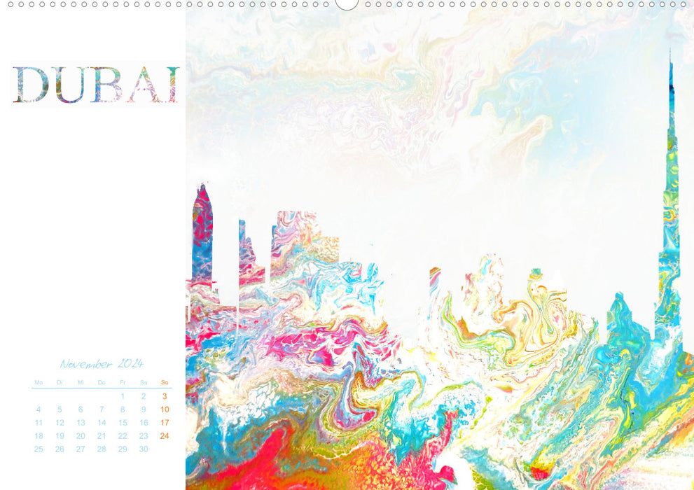 Métropoles colorées - horizons artistiques de villes mondiales connues (calendrier mural CALVENDO 2024) 