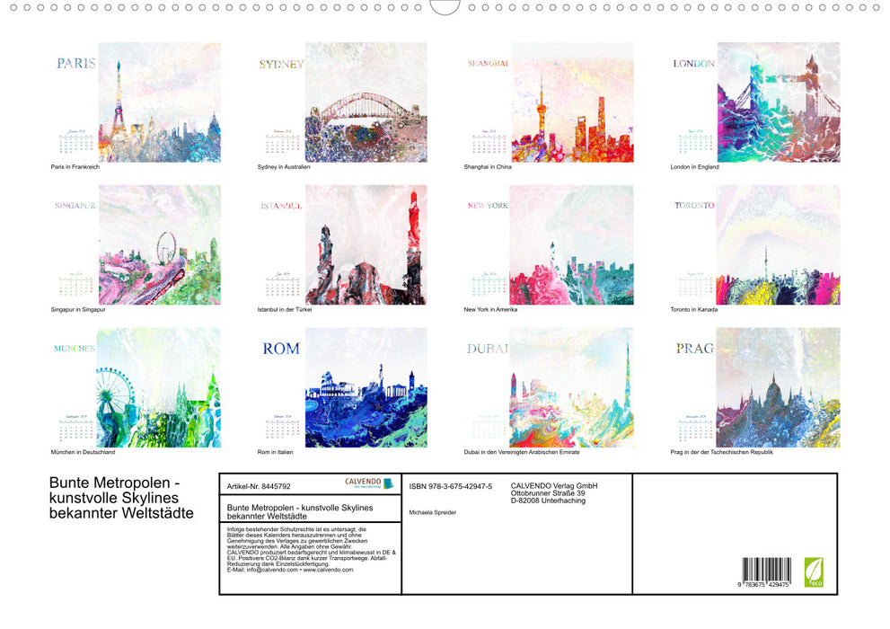 Bunte Metropolen - kunstvolle Skylines bekannter Weltstädte (CALVENDO Wandkalender 2024)