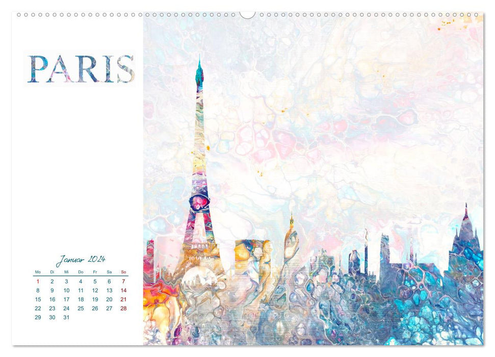 Colorful metropolises - artistic skylines of well-known world cities (CALVENDO wall calendar 2024) 