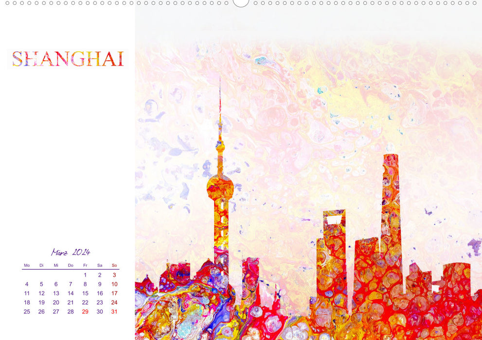 Métropoles colorées - horizons artistiques de villes mondiales connues (calendrier mural CALVENDO 2024) 
