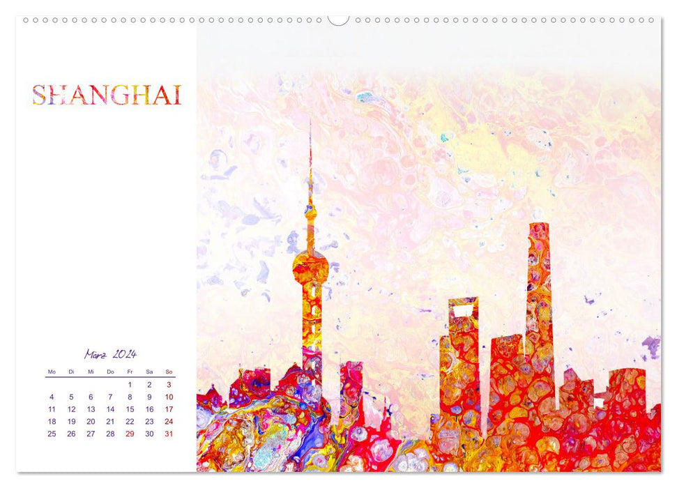 Colorful metropolises - artistic skylines of well-known world cities (CALVENDO wall calendar 2024) 