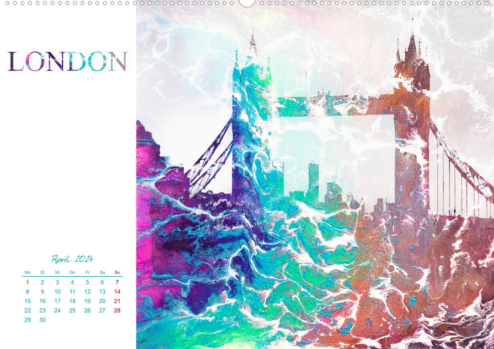 Bunte Metropolen - kunstvolle Skylines bekannter Weltstädte (CALVENDO Premium Wandkalender 2024)