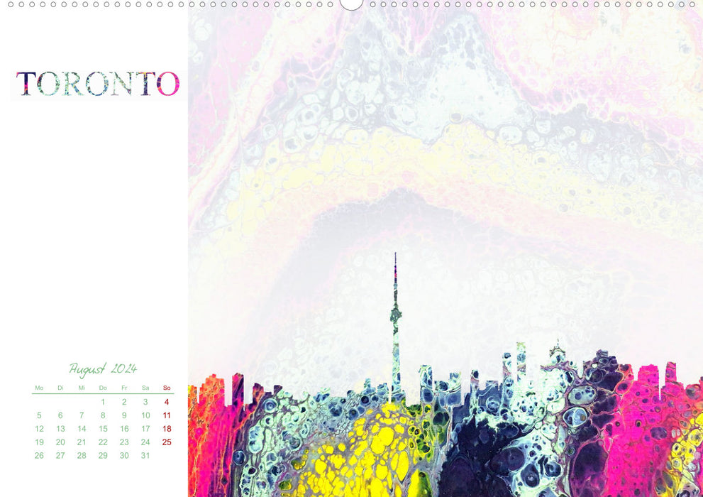 Métropoles colorées - horizons artistiques de villes mondiales connues (Calendrier mural CALVENDO Premium 2024) 