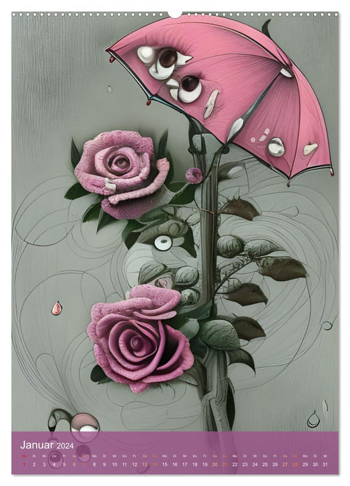 Perspectives roses - Ces fleurs surveillent chacun de vos pas (Calendrier mural CALVENDO 2024) 
