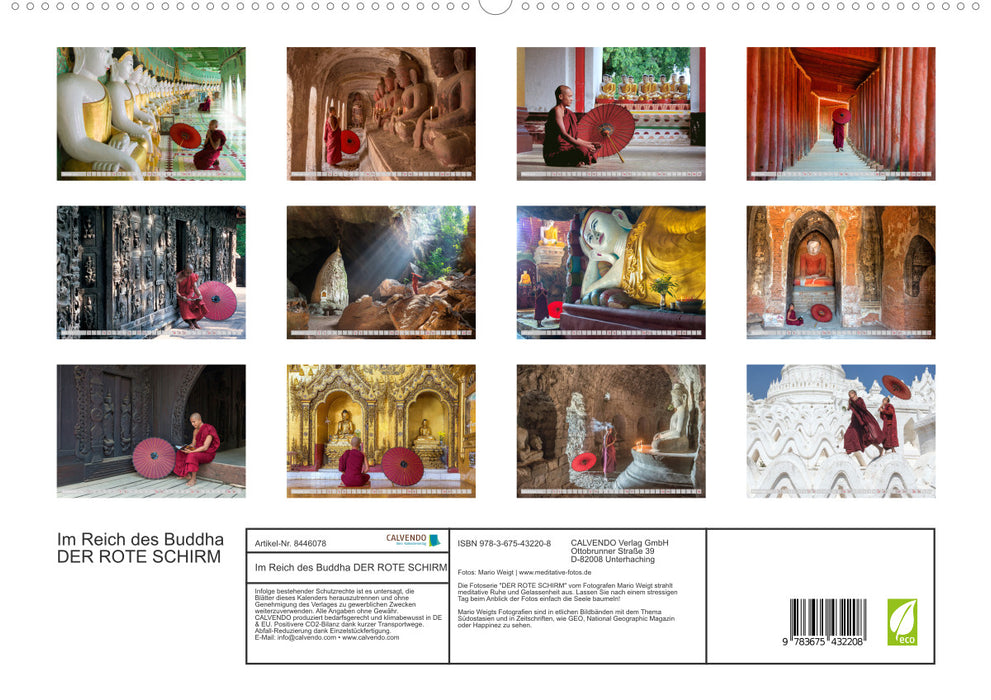 IN THE KINGDOM OF THE BUDDHA - THE RED UMBRELLA (CALVENDO Premium Wall Calendar 2024) 