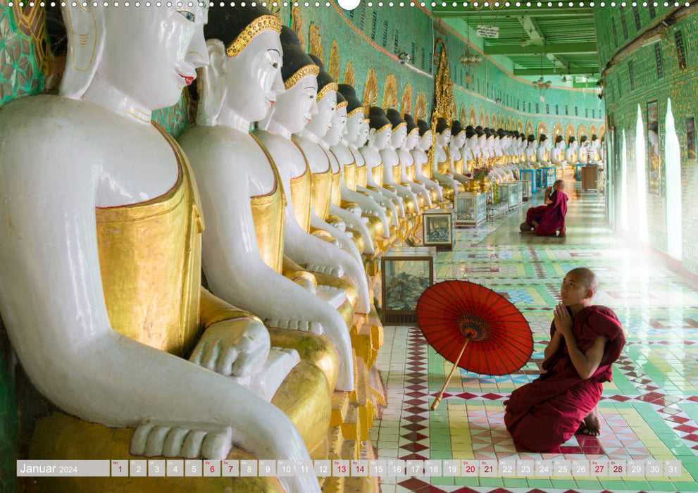 IN THE KINGDOM OF THE BUDDHA - THE RED UMBRELLA (CALVENDO Premium Wall Calendar 2024) 