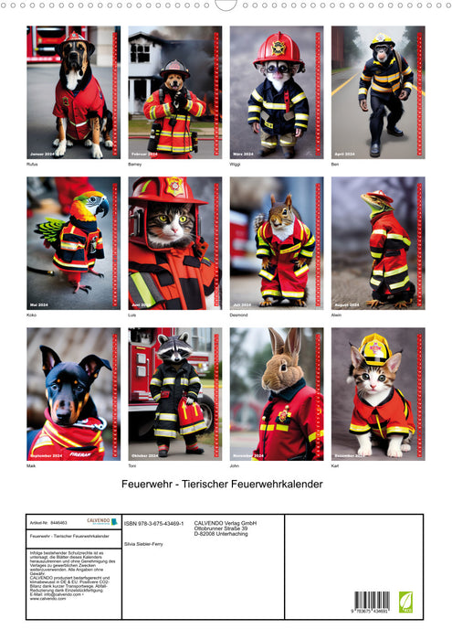 Fire Department - Animal Fire Department Calendar (CALVENDO Wall Calendar 2024) 