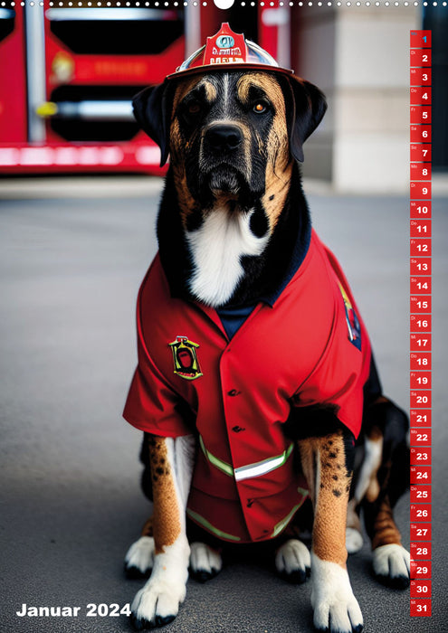 Feuerwehr - Tierischer Feuerwehrkalender (CALVENDO Premium Wandkalender 2024)