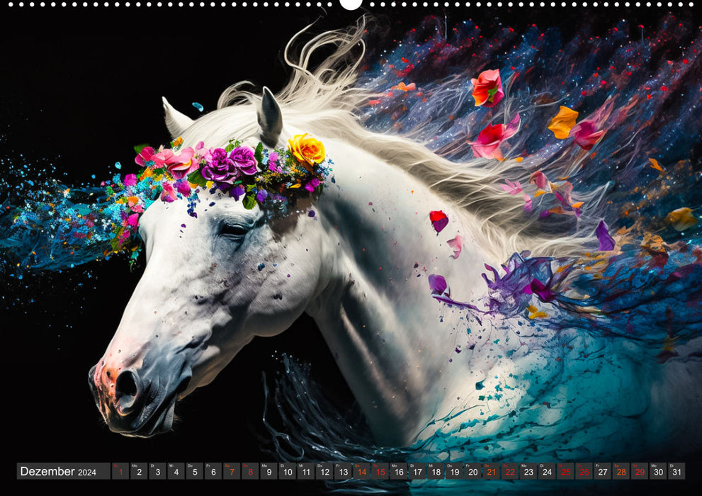 Pferde und Blumen (CALVENDO Wandkalender 2024)