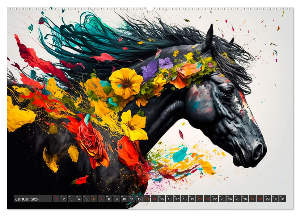 Pferde und Blumen (CALVENDO Premium Wandkalender 2024)