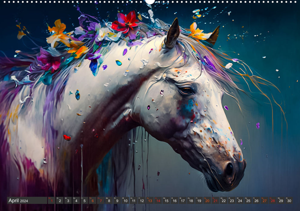 Chevaux et fleurs (Calvendo Premium Wall Calendar 2024) 