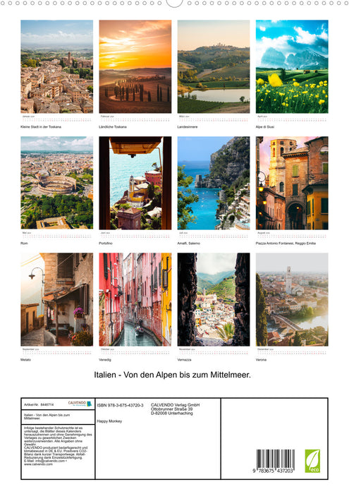Italy - From the Alps to the Mediterranean. (CALVENDO Premium Wall Calendar 2024) 