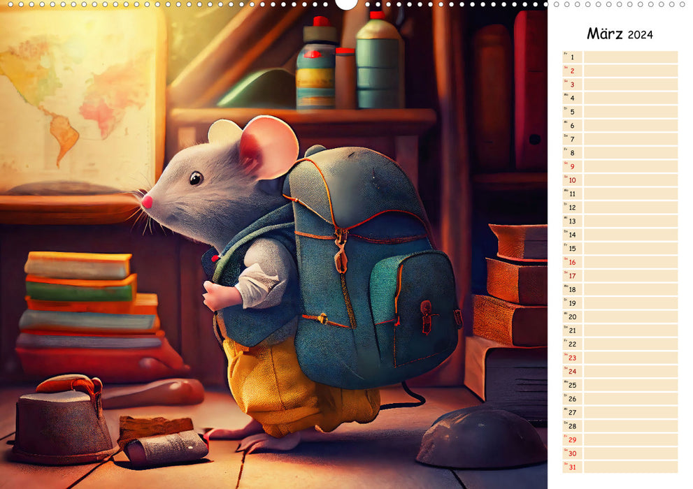 Mouse on Tour – Calendrier d'aventure pour enfants avec planificateur (Calvendo Premium Wall Calendar 2024) 