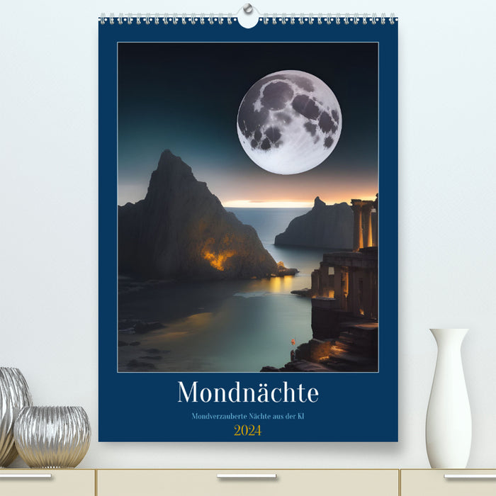 Mondnächte- Mondverzauberte Nächte aus der KI (CALVENDO Premium Wandkalender 2024)