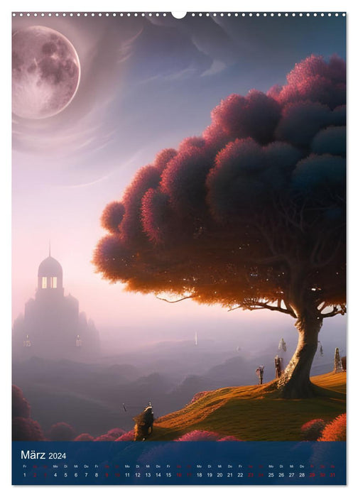 Lunar Nights - Moon-Enchanted Nights from AI (CALVENDO Premium Wall Calendar 2024) 