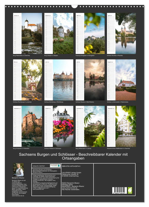 Sachsens Burgen und Schlösser - Beschreibbarer Kalender mit Ortsangaben (CALVENDO Wandkalender 2024)