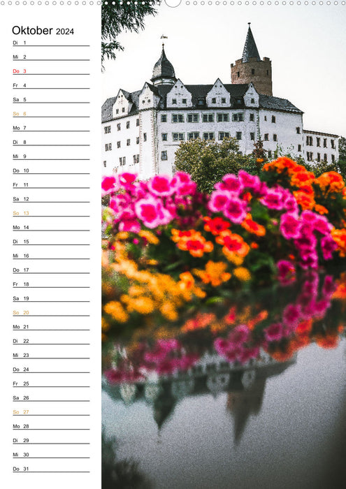 Sachsens Burgen und Schlösser - Beschreibbarer Kalender mit Ortsangaben (CALVENDO Premium Wandkalender 2024)