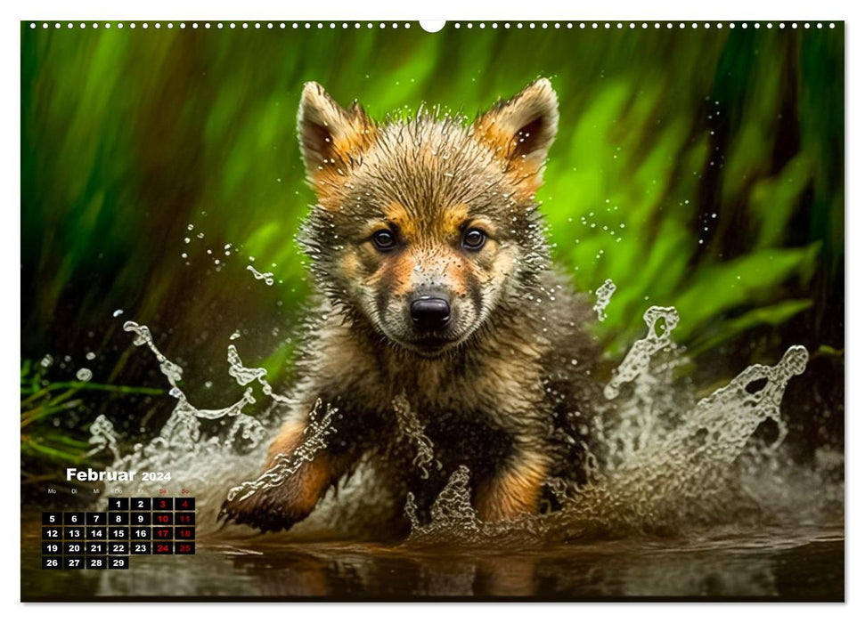 Tierkinder beim baden (CALVENDO Premium Wandkalender 2024)