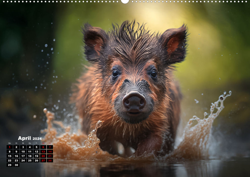 Tierkinder beim baden (CALVENDO Premium Wandkalender 2024)