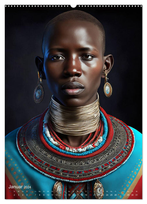 Inspiré des Masaï, les fiers guerriers d'Afrique (Calendrier mural CALVENDO 2024) 