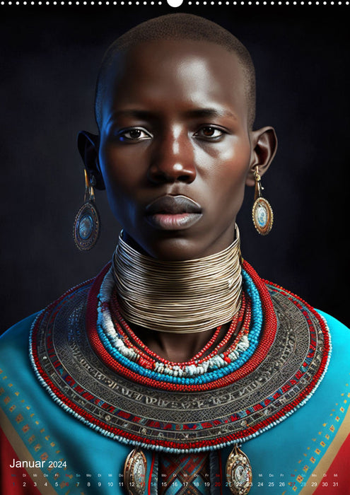 Inspiré par les Masaï, les fiers guerriers d'Afrique (Calvendo Premium Wall Calendar 2024) 